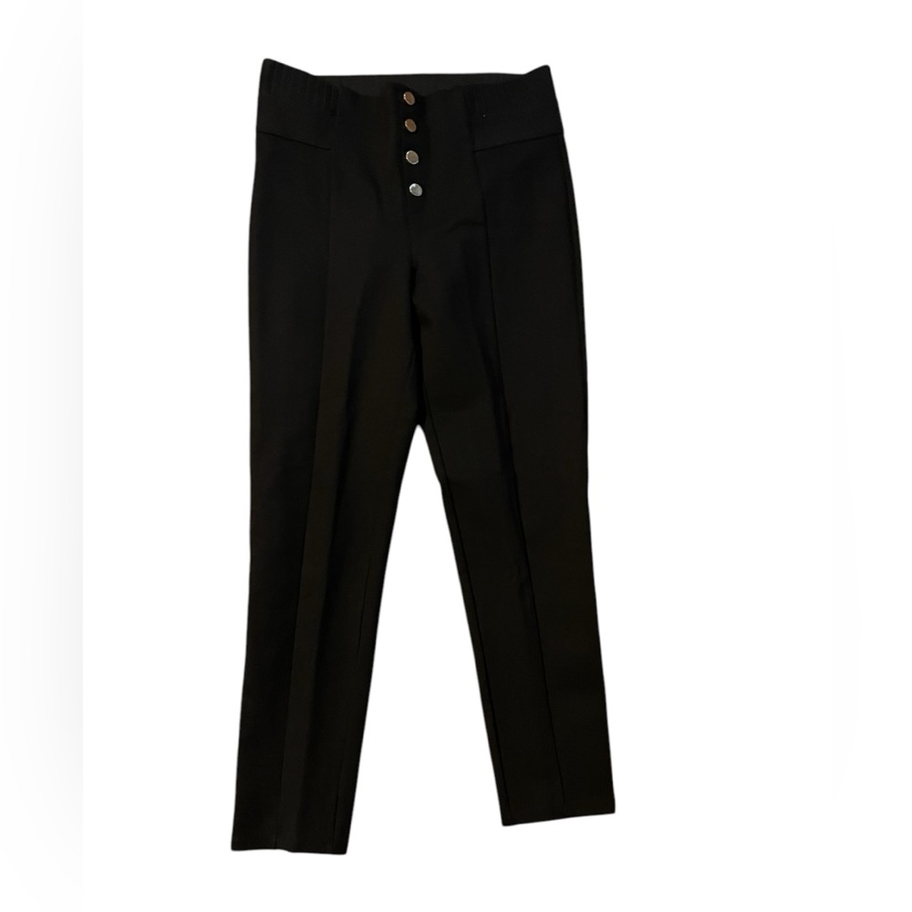 Zara Gold Button High-Waisted Pull-On Black Dress Pants – Comfy & Stretchy – XL‎